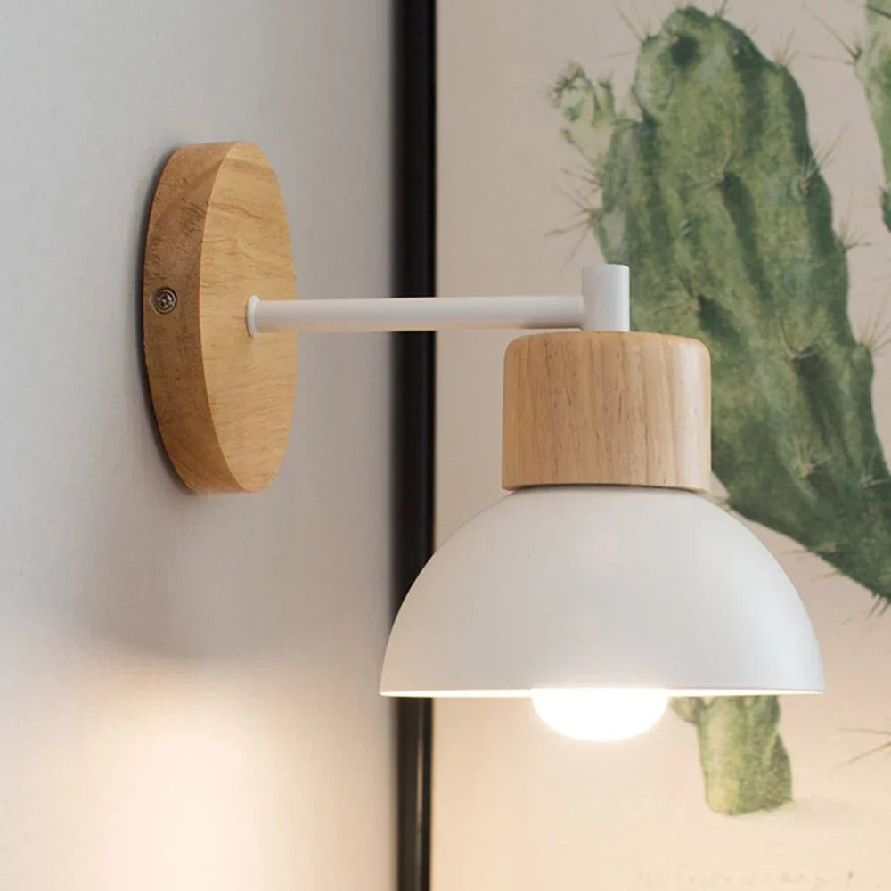 Lámpara de pared nórdica de madera y metal para mesita de noche