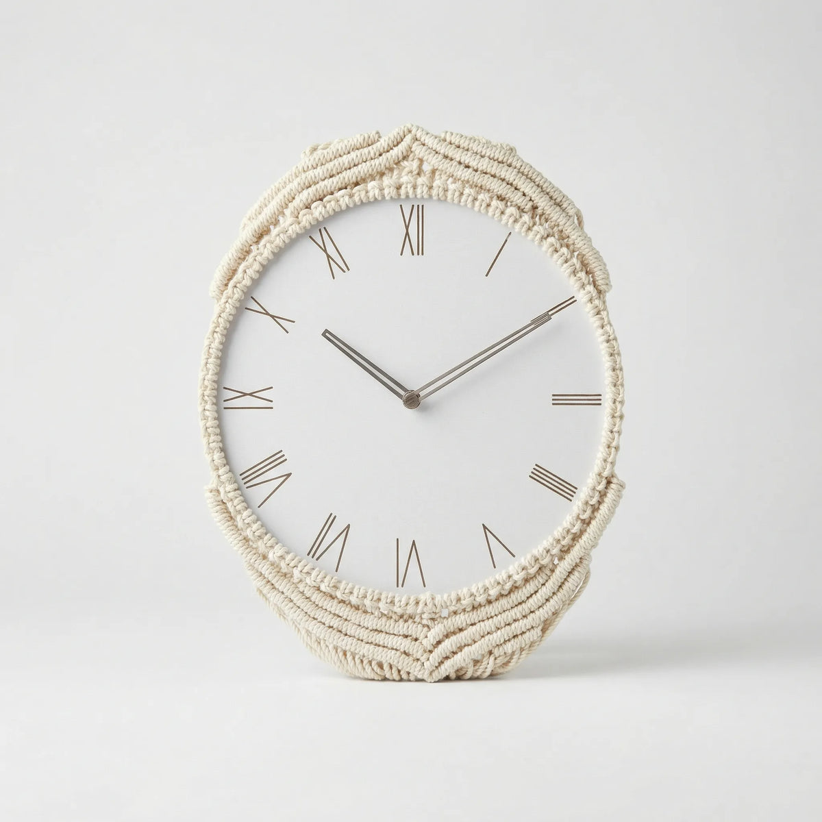 Reloj de pared analógico redondo bohemio, tejido a mano, con flecos anudados