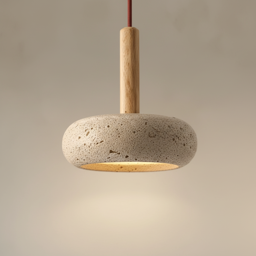 Lámpara colgante de piedra amarilla con forma de cueva, madera y estilo orgánico