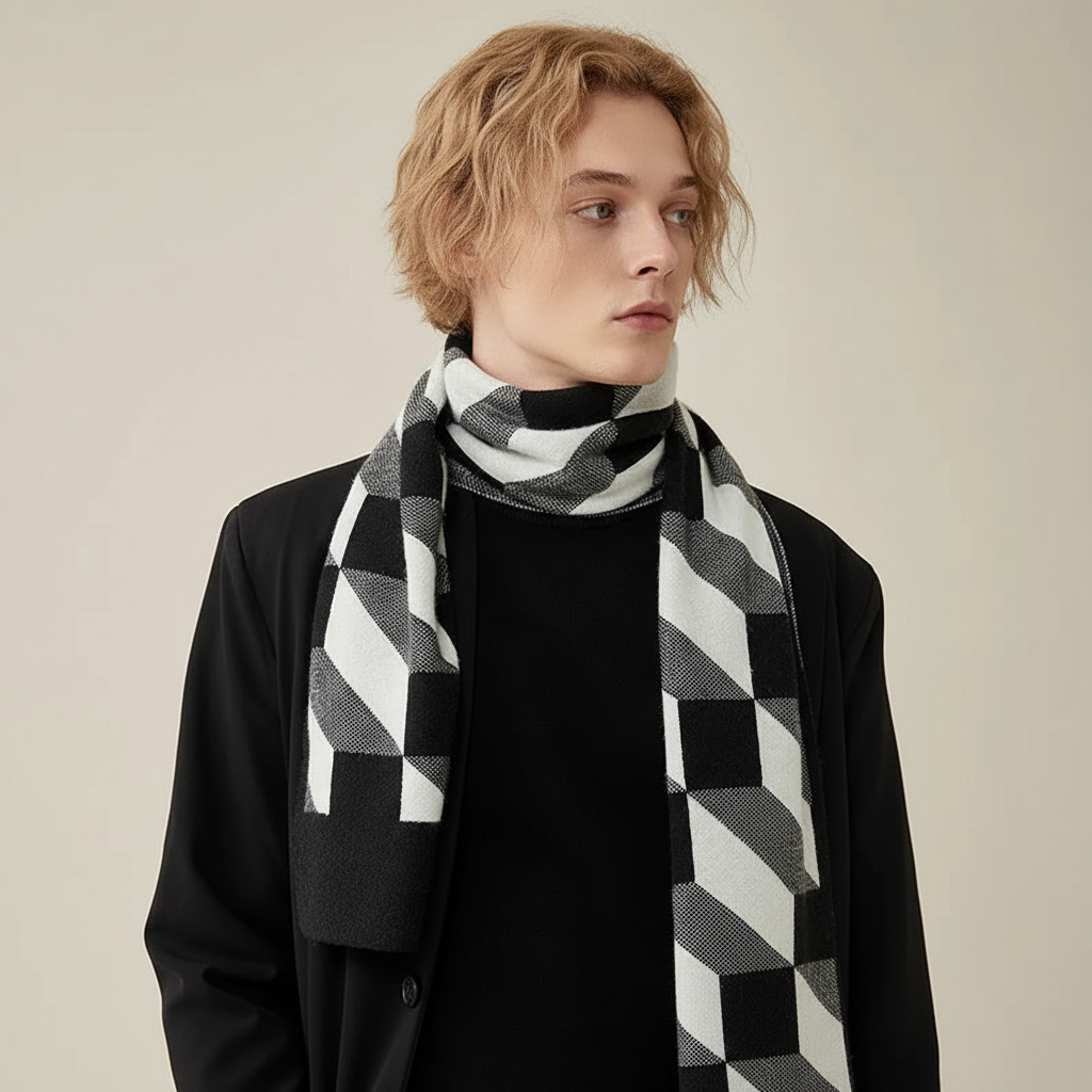 Bufanda de hombre larga, estrecha, suave y estampada