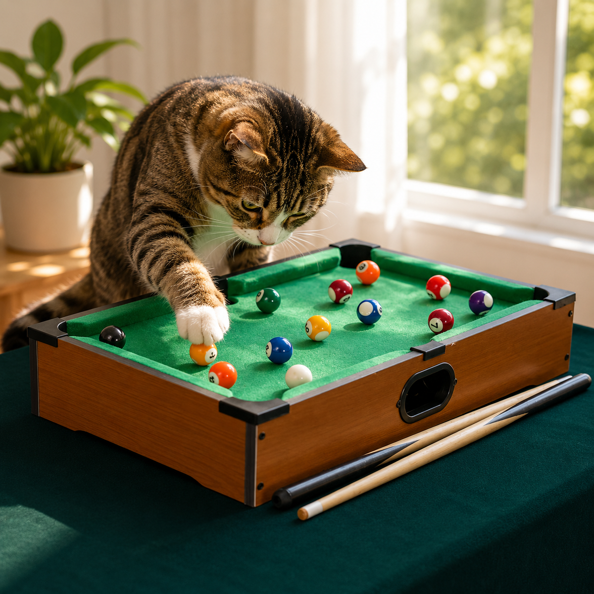 Juguete interactivo para gatos con mesa de billar de fieltro y peluche