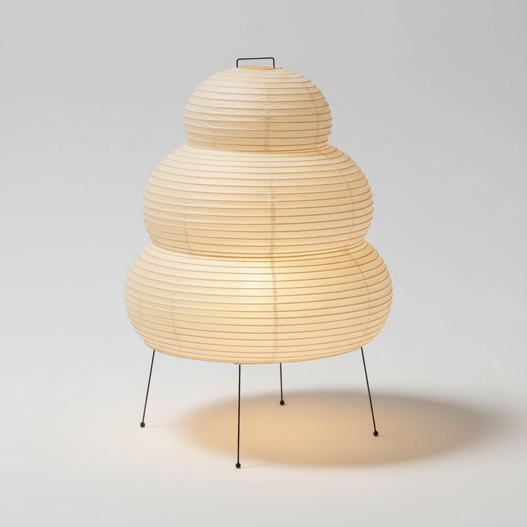 Lámpara de mesa de metal y papel de morera inspirada en los faroles japoneses
