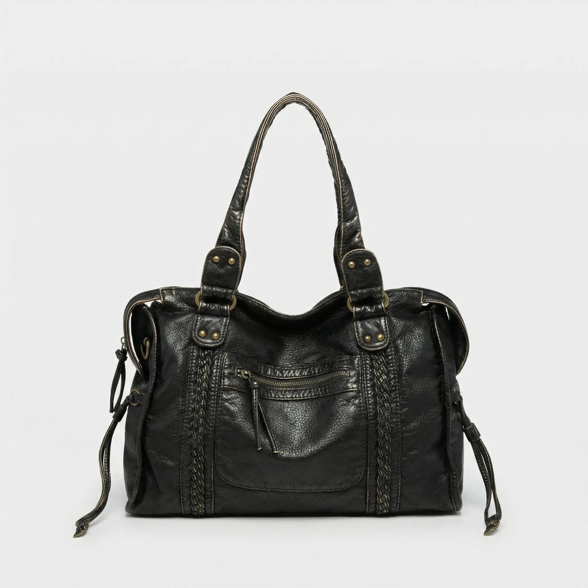 Bolso bandolera compacto urbano de trenzado con cremallera y correa ajustable
