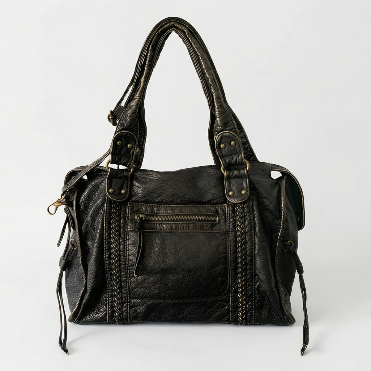 Bolso bandolera compacto urbano de trenzado con cremallera y correa ajustable