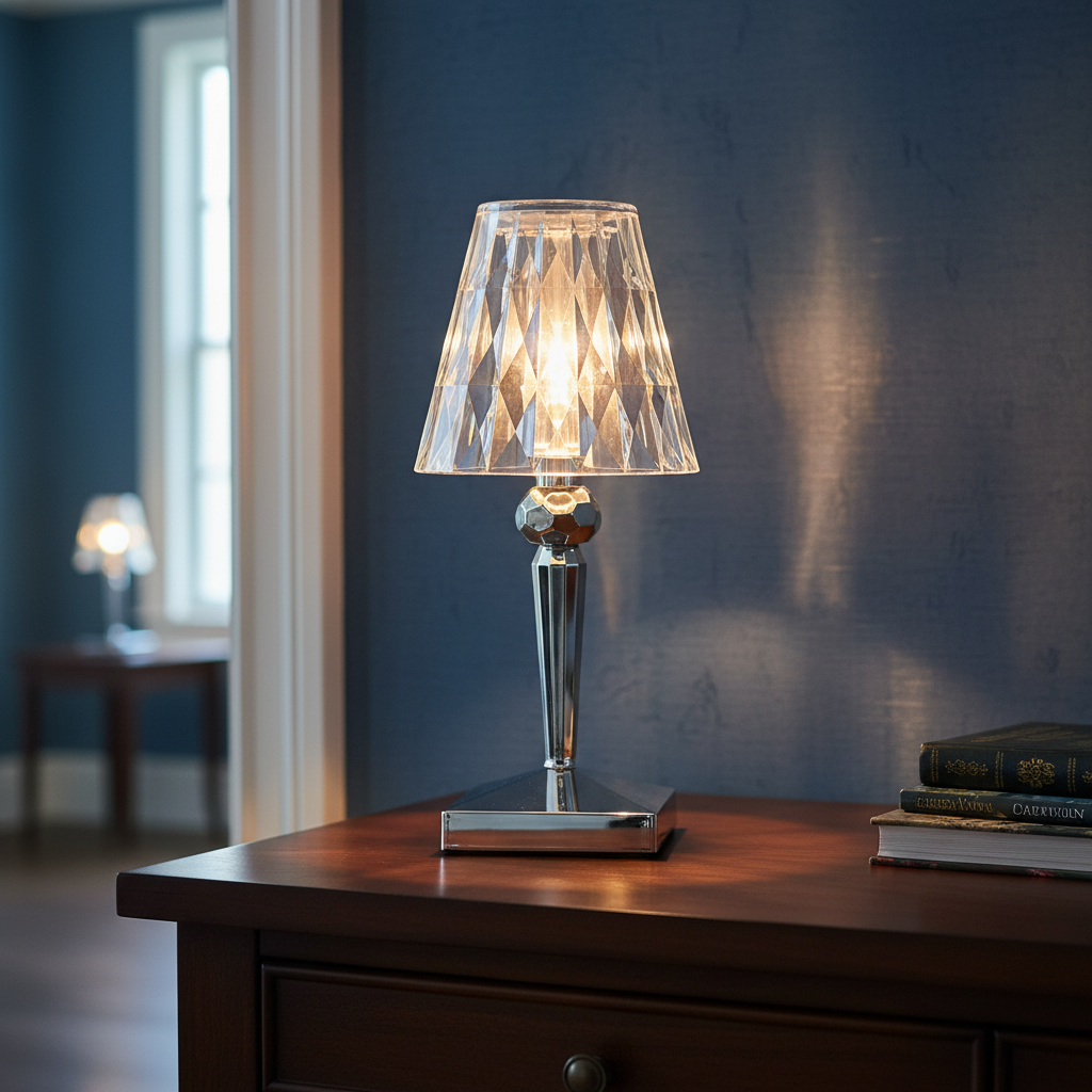 Lámpara de mesa decorativa con efecto cristalino brillante y luz cálida