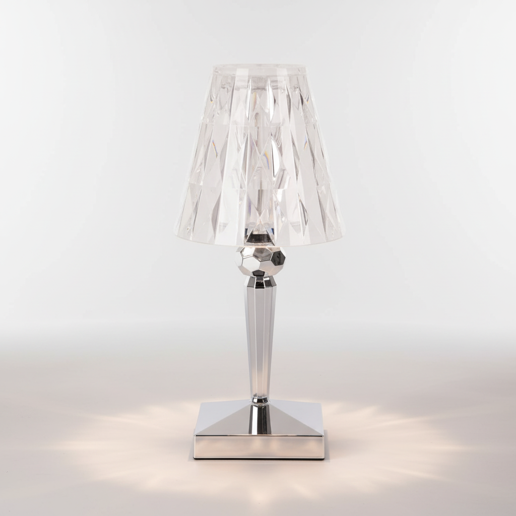 Lámpara de mesa decorativa con efecto cristalino brillante y luz cálida