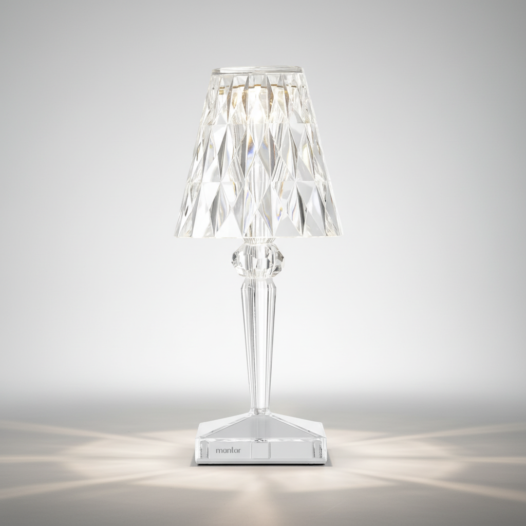 Lámpara de mesa decorativa con efecto cristalino brillante y luz cálida