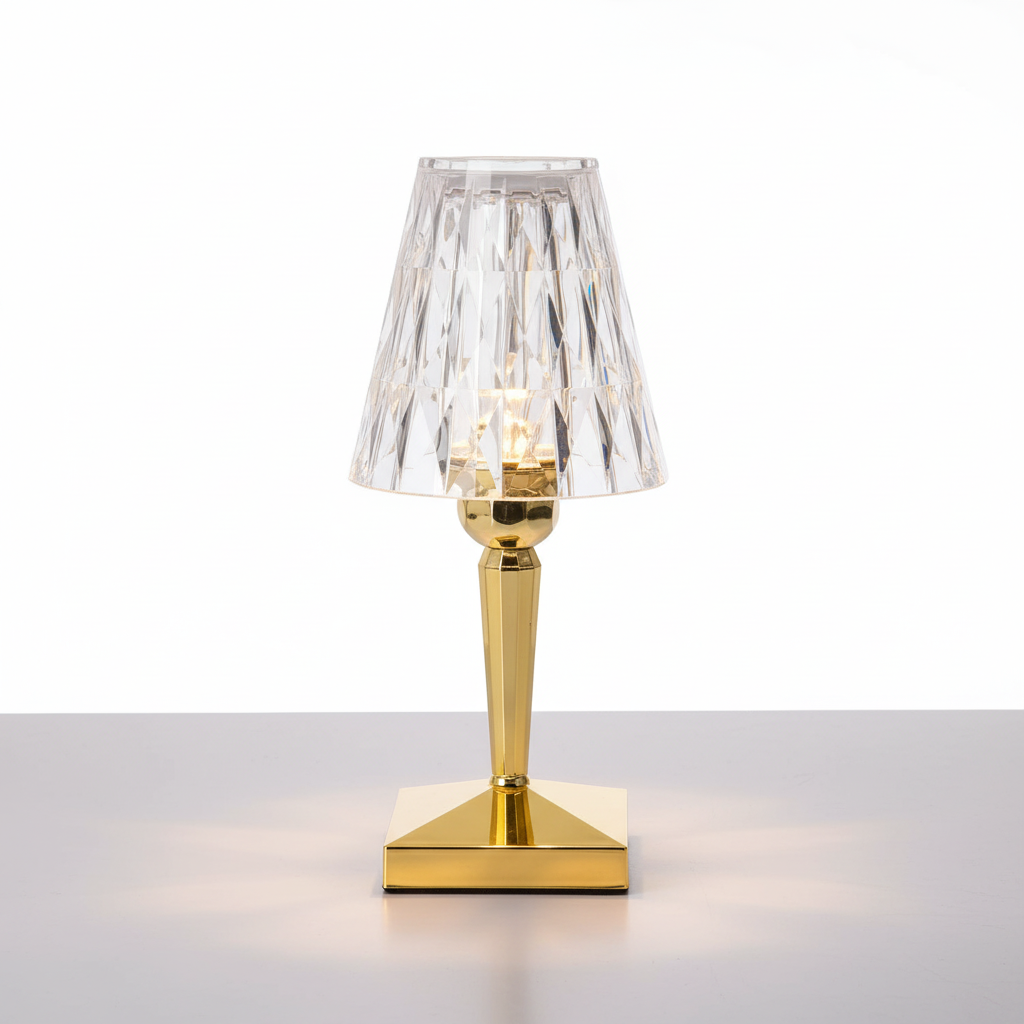 Lámpara de mesa decorativa con efecto cristalino brillante y luz cálida