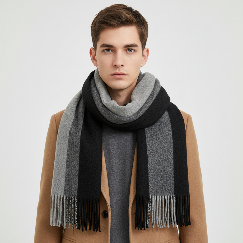 Bufanda de invierno envolvente, larga, suave y con flecos