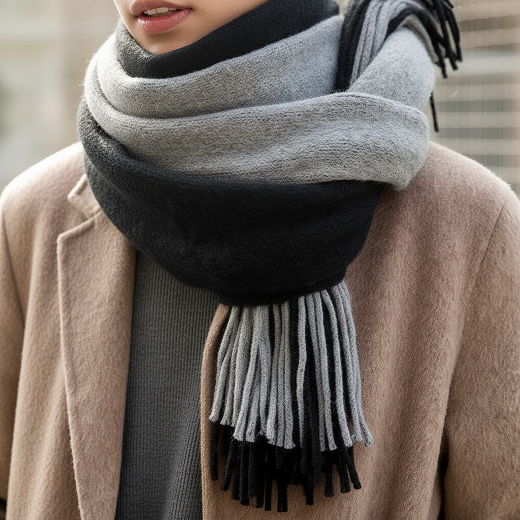 Bufanda de invierno envolvente, larga, suave y con flecos