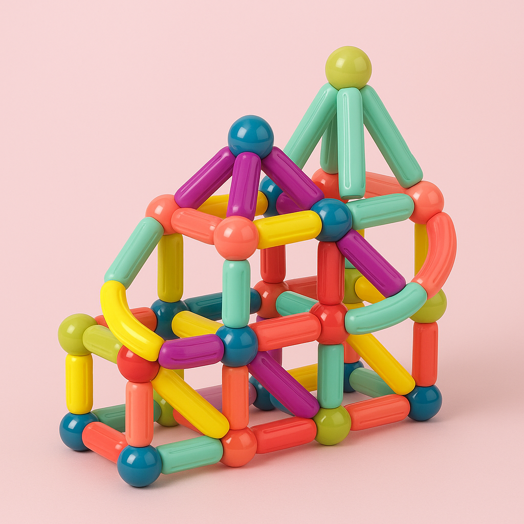 Juguete educativo de construcción STEM con bloques geométricos magnéticos que encajan entre sí