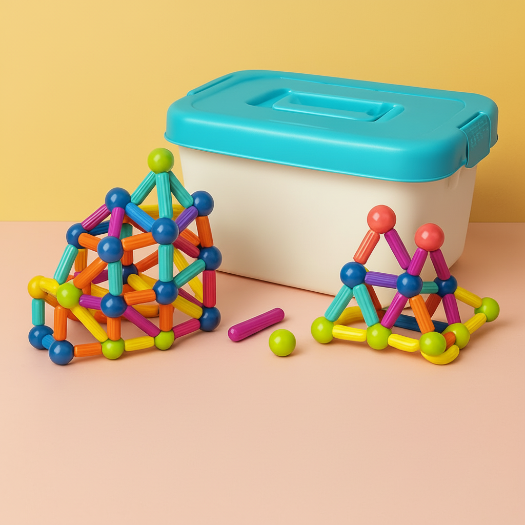 Juguete educativo de construcción STEM con bloques geométricos magnéticos que encajan entre sí