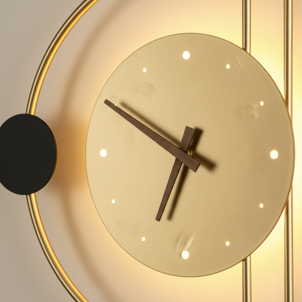 Reloj de pared de metal y acrílico con luz blanca cálida