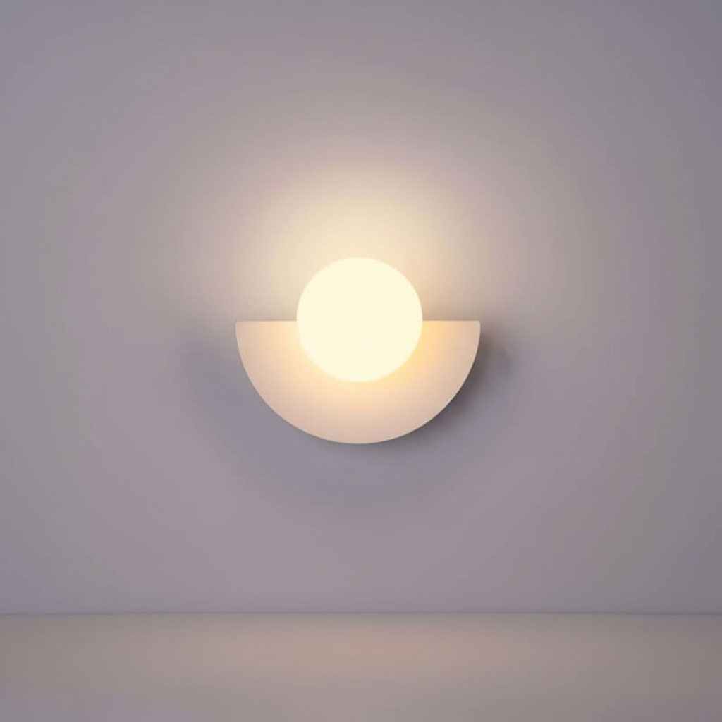 Aplique de pared minimalista ambiental con carcasa metálica en forma de media luna