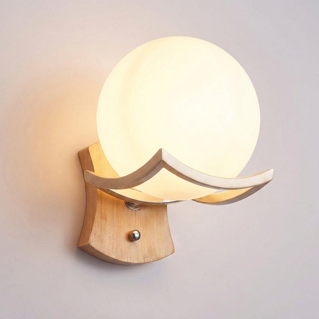 Lámpara de pared minimalista con forma de esfera, de madera y metal