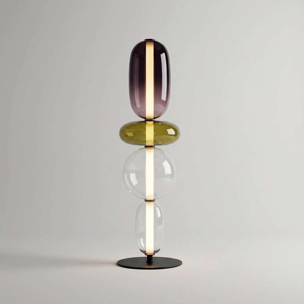 Lámpara de mesa minimalista de hierro y vidrio con iluminación ambiental multicolor ajustable