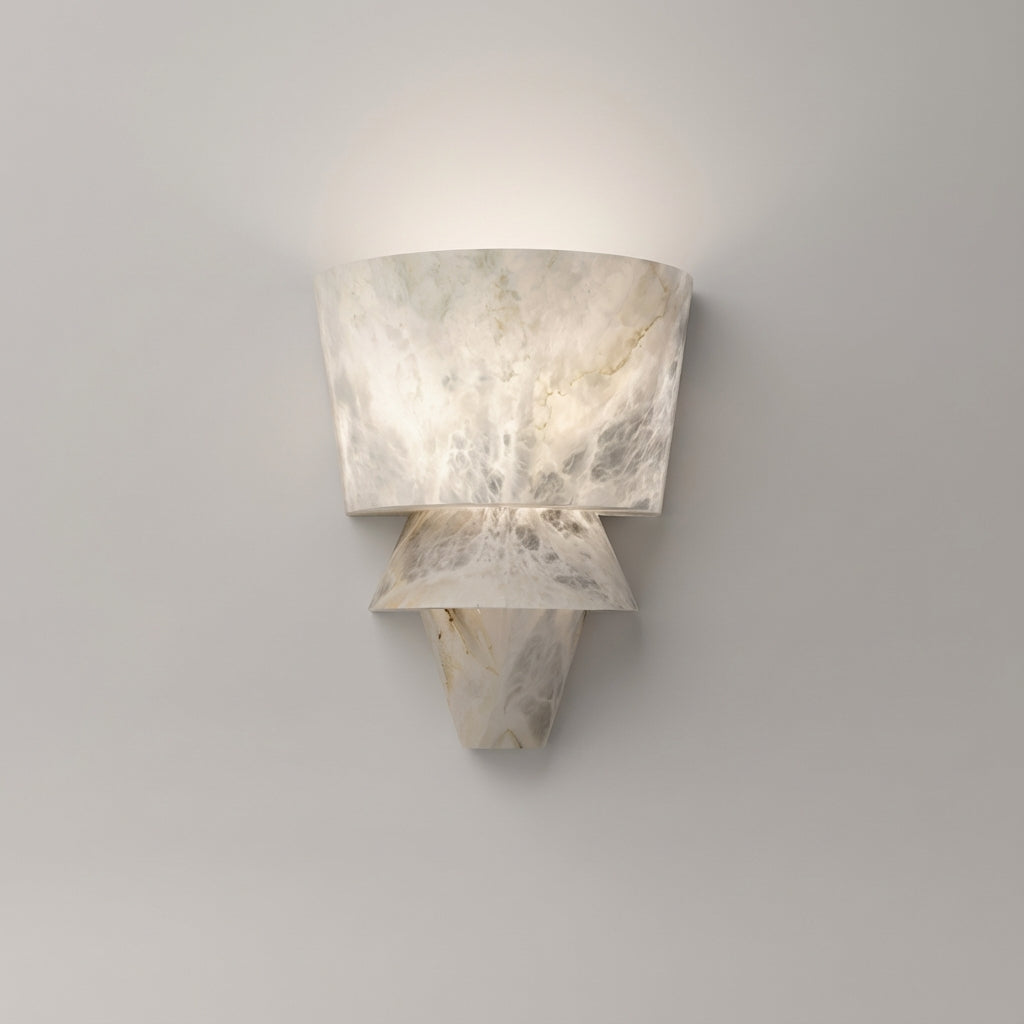 Lámpara de pared minimalista escultórica de piedra natural con vetas y luz indirecta