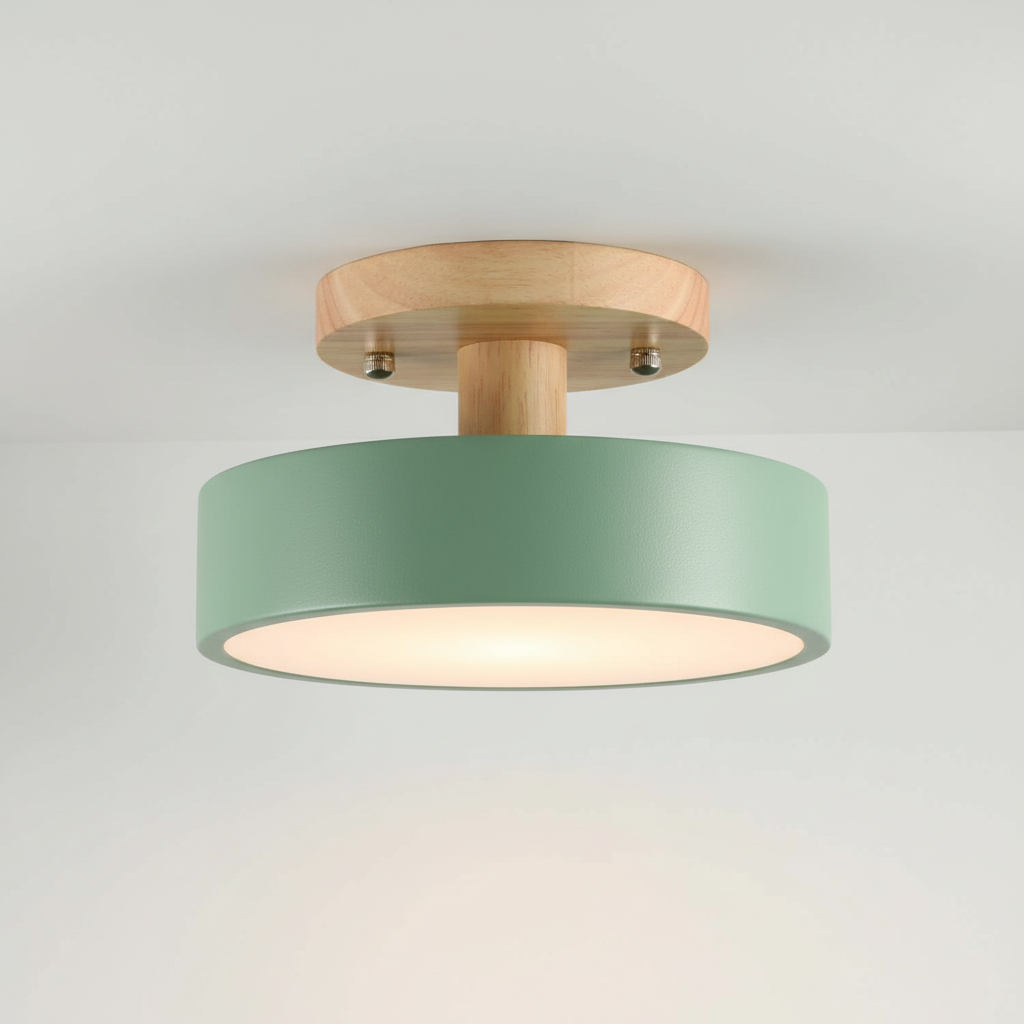 Lámpara de techo minimalista redonda de madera y acrílico, de montaje en superficie