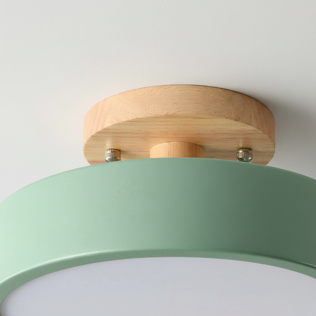 Lámpara de techo minimalista redonda de madera y acrílico, de montaje en superficie