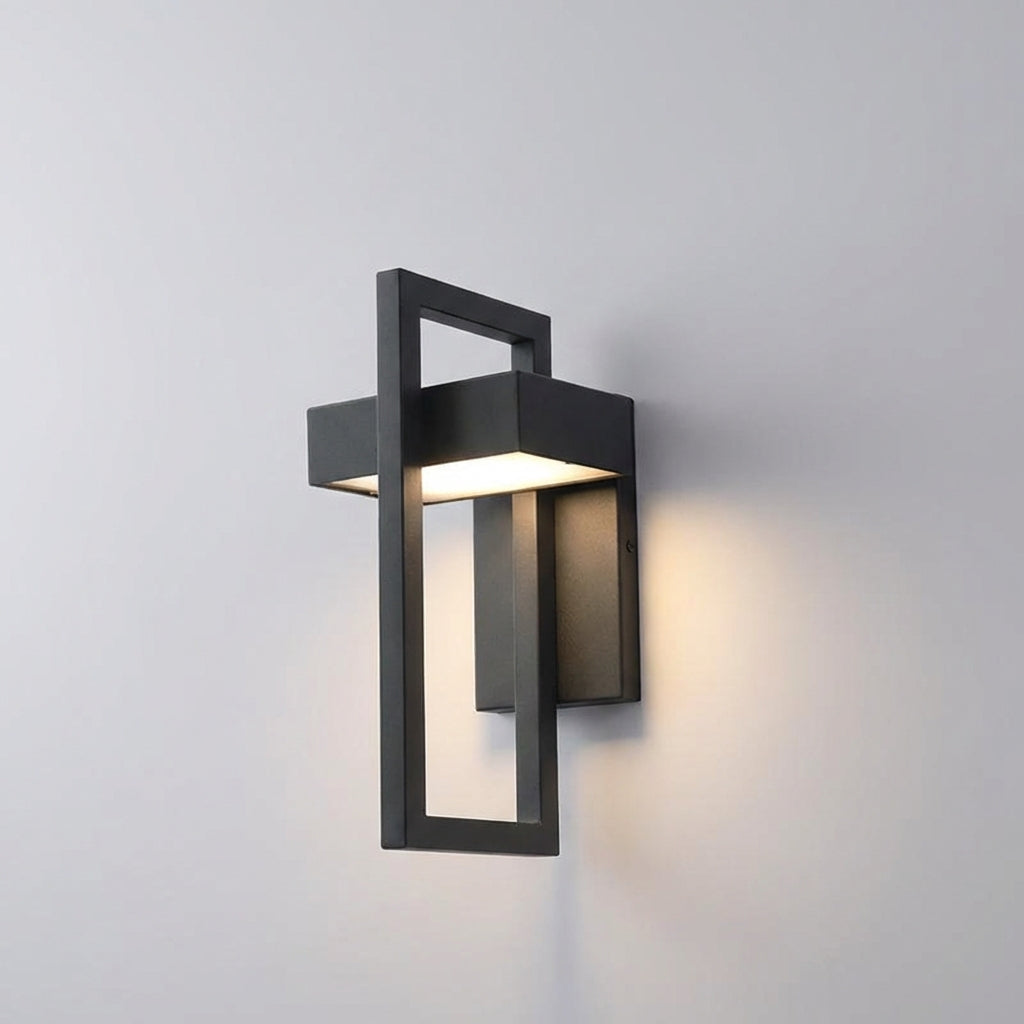 Lámpara de pared exterior para entrada, de aluminio geométrico esculpido y resistente a la intemperie