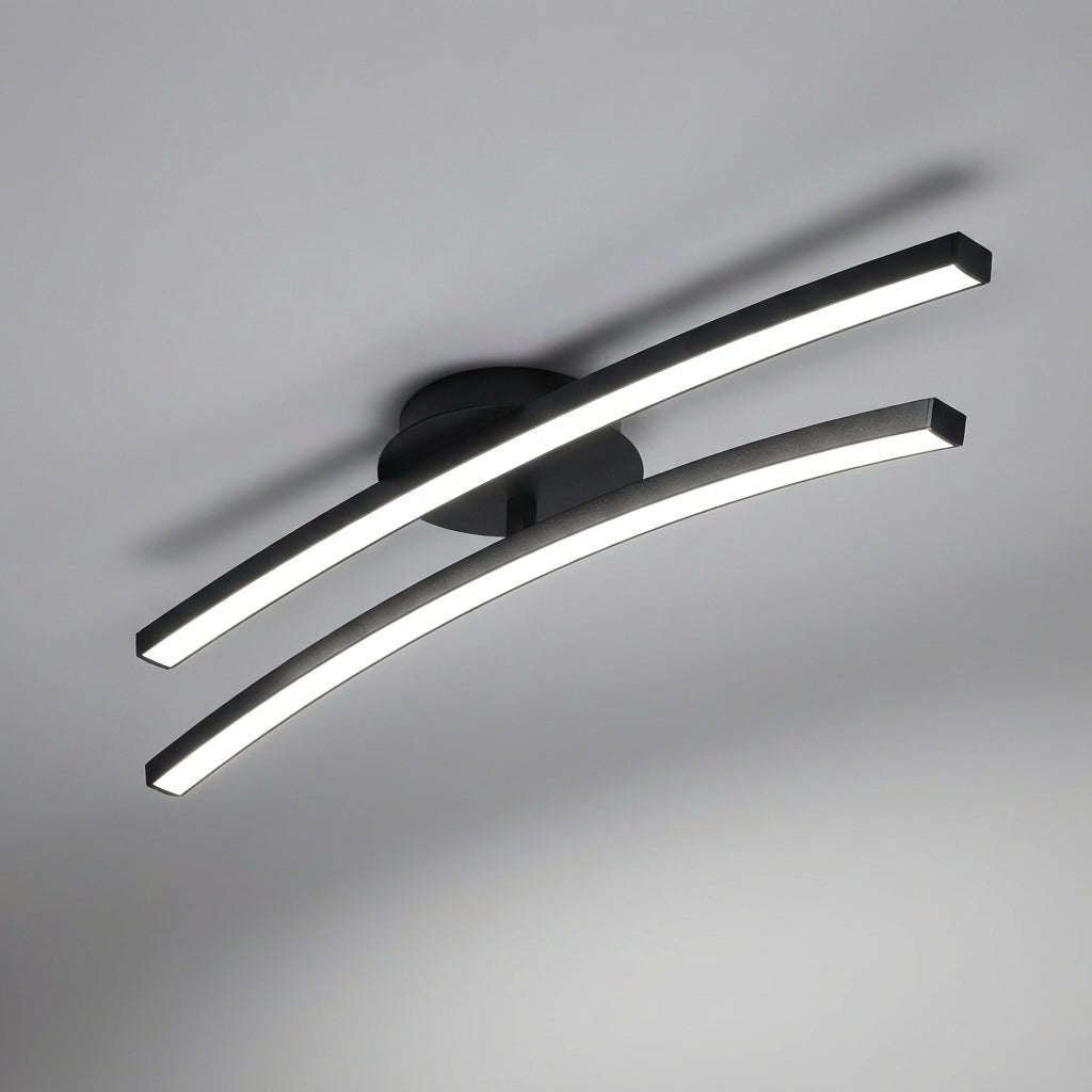 Lámpara de techo de aluminio con silueta de onda curva y sin deslumbramiento