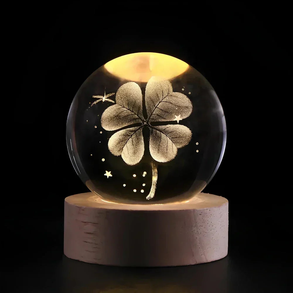 Lámpara de mesa y luz nocturna con esfera planetaria de cristal grabado