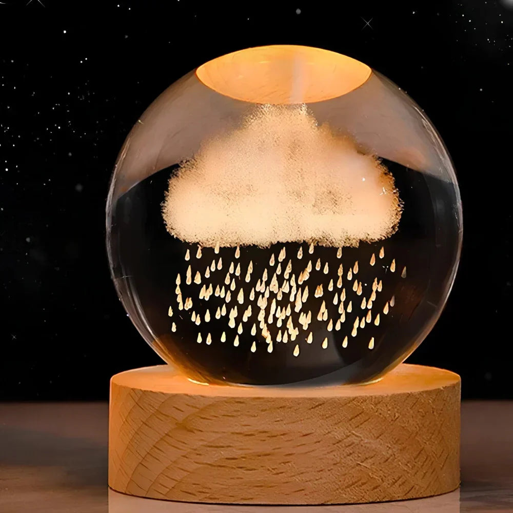 Lámpara de mesa y luz nocturna con esfera planetaria de cristal grabado