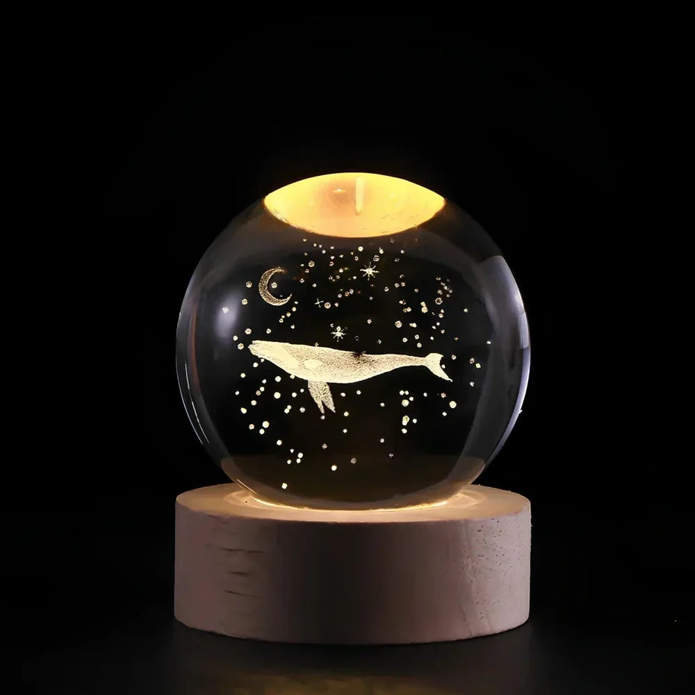 Lámpara de mesa y luz nocturna con esfera planetaria de cristal grabado