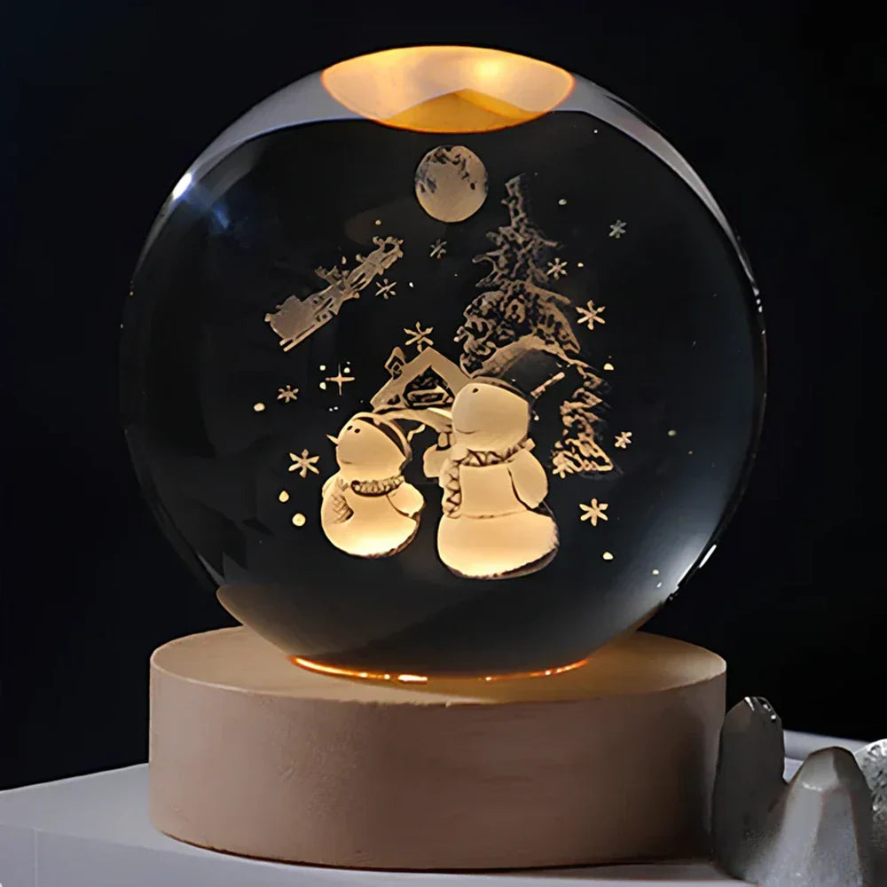Lámpara de mesa y luz nocturna con esfera planetaria de cristal grabado