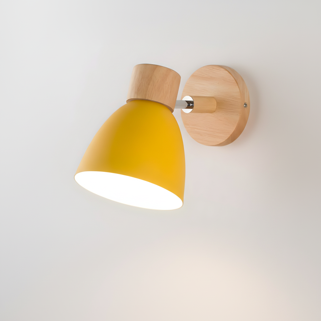 Lámpara de pared nórdica de madera con cabezal ajustable y brazo oscilante