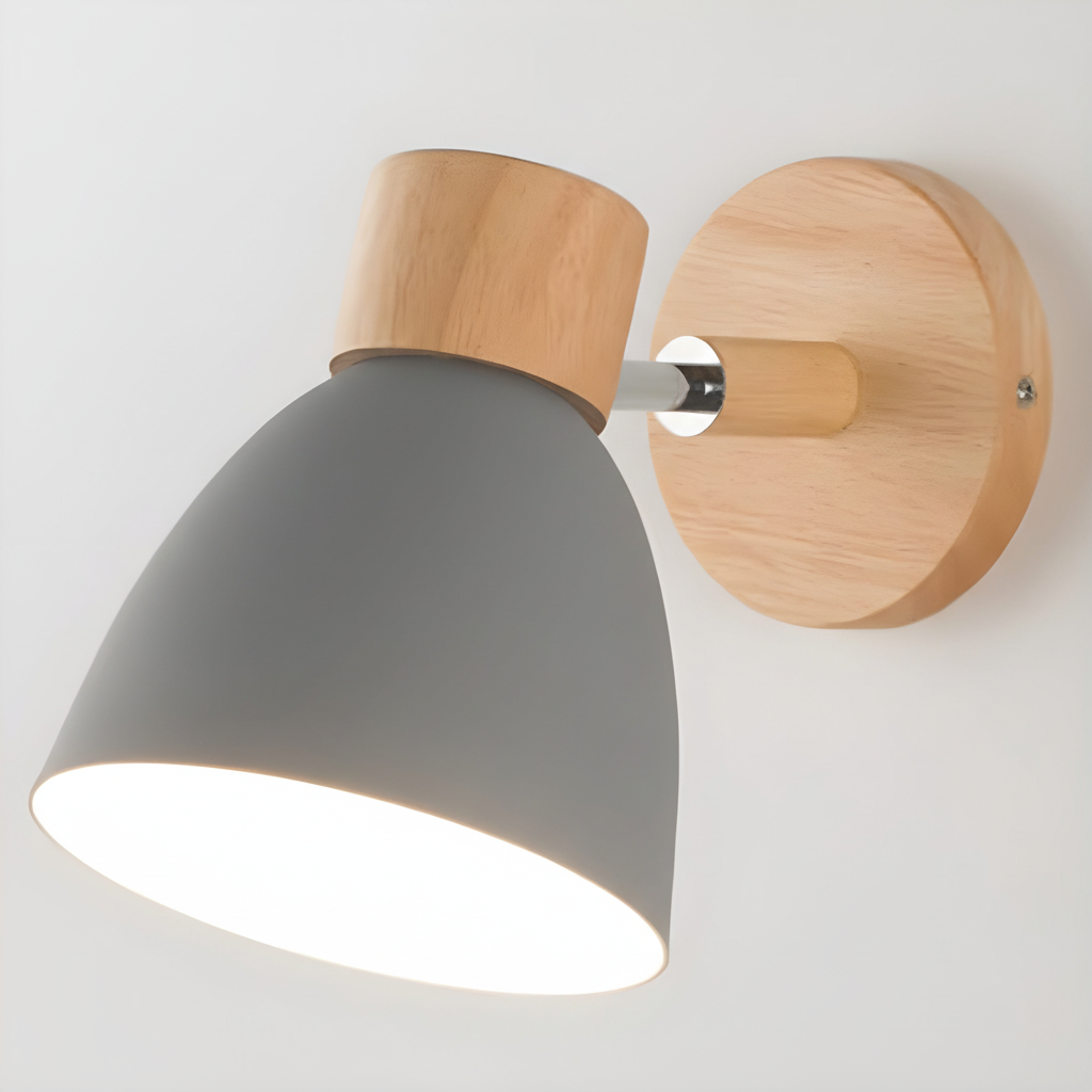 Lámpara de pared nórdica de madera con cabezal ajustable y brazo oscilante