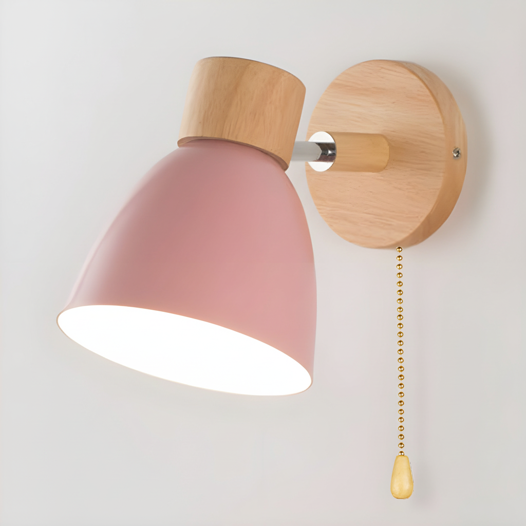Lámpara de pared nórdica de madera con cabezal ajustable y brazo oscilante