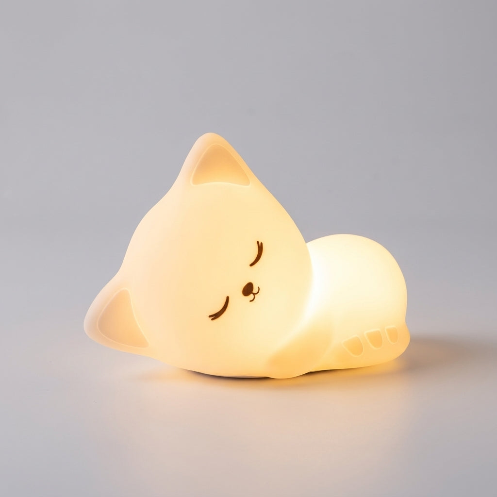 Lámpara de mesa sin cable con silueta de gato, silicona suave y batería recargable