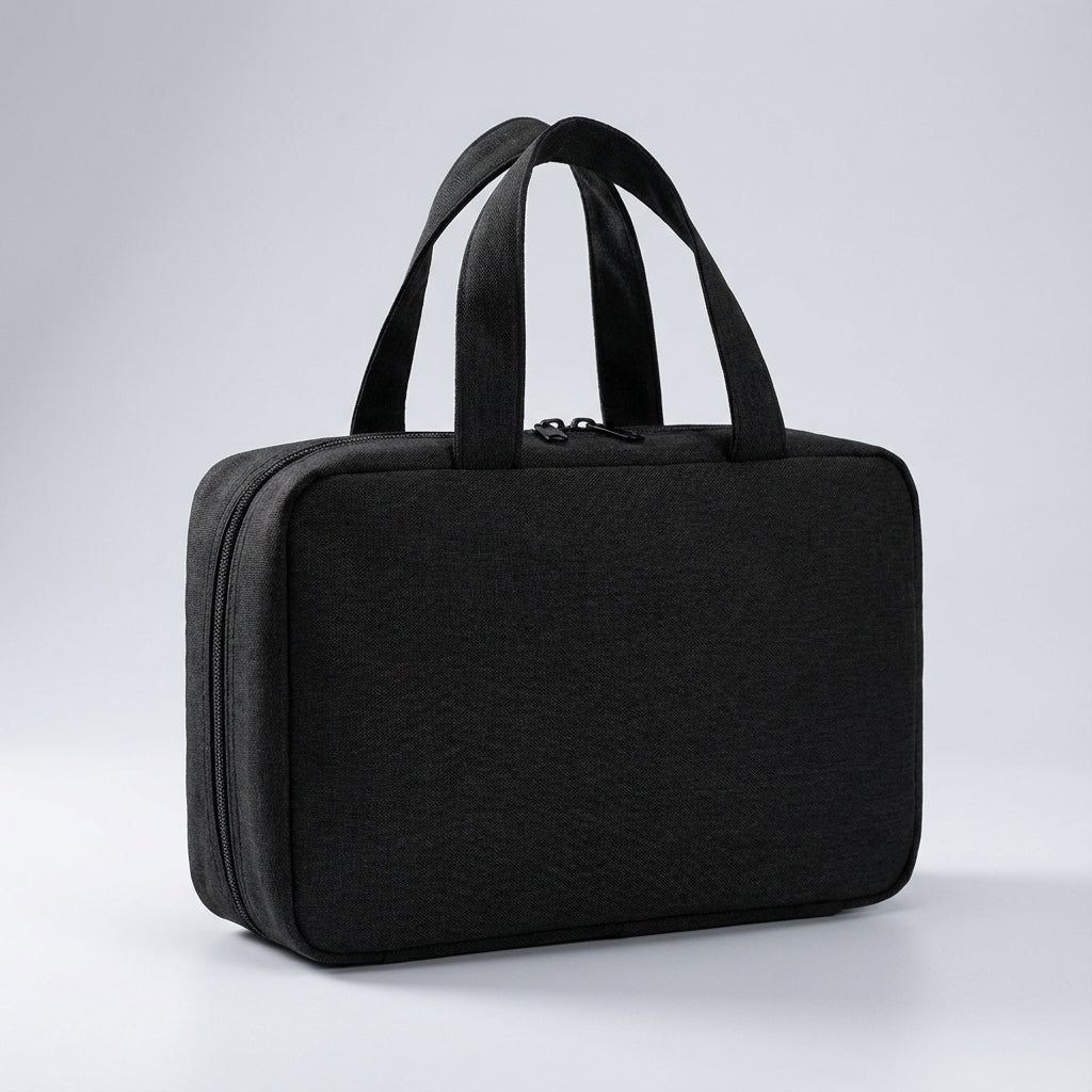 Organizador de neceser plegable, transparente, con varios compartimentos y gancho para colgar