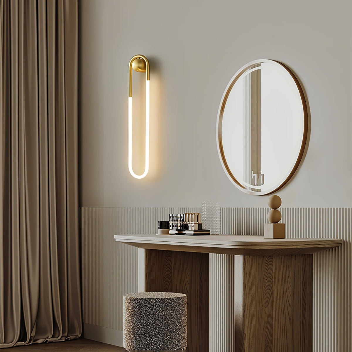 Aplique de pared arquitectónico minimalista con marco de latón en forma de lazo