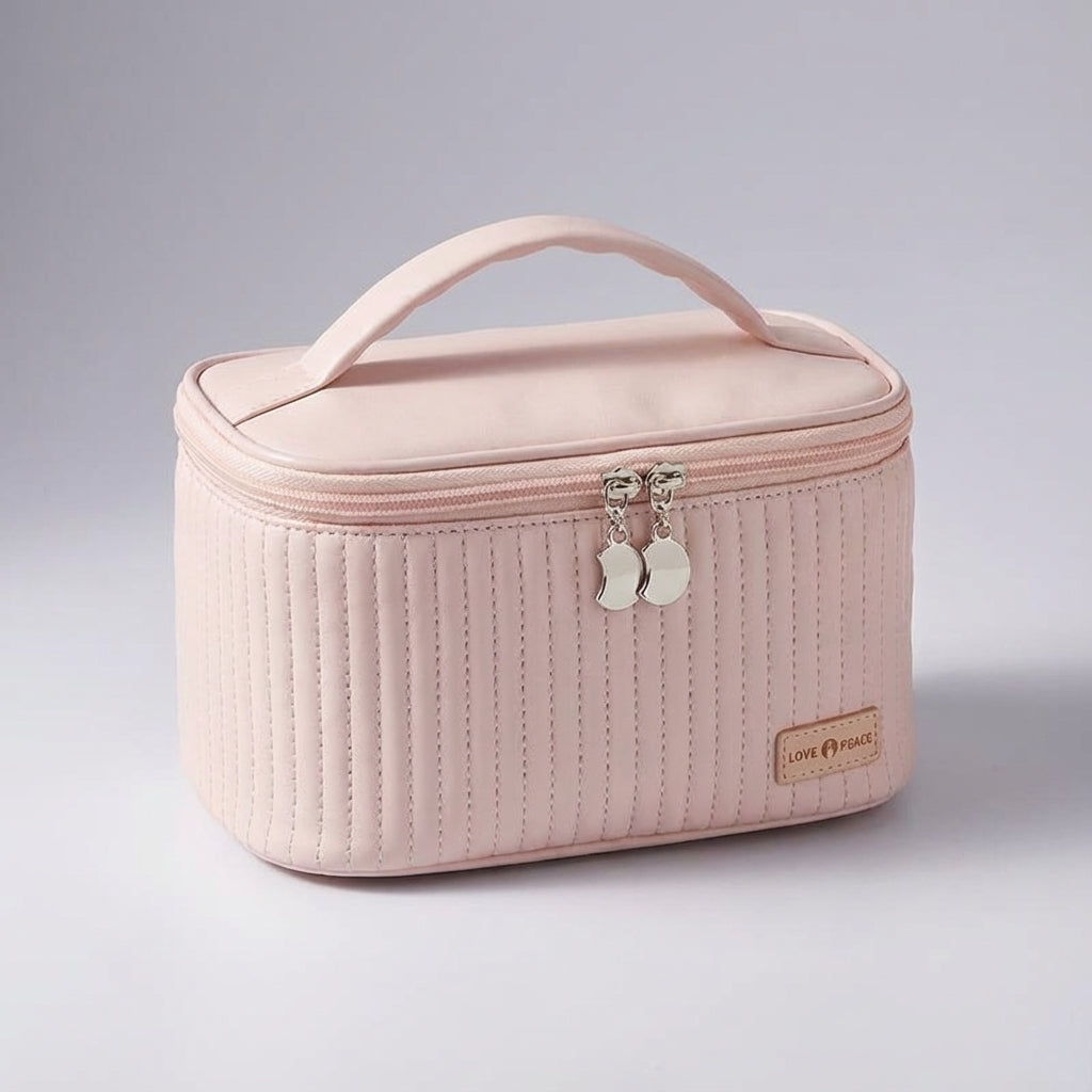 Neceser de viaje rectangular acolchado, con varios compartimentos y asa