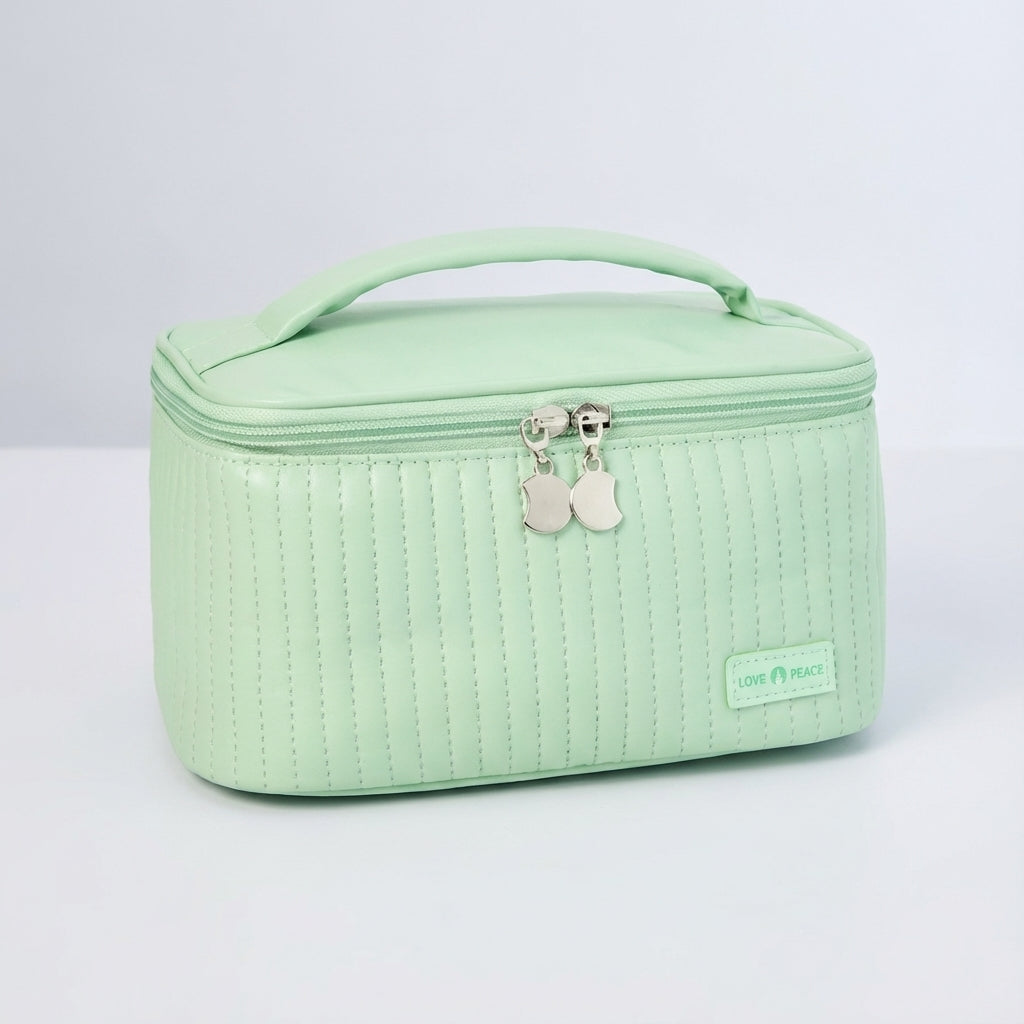 Neceser de viaje rectangular acolchado, con varios compartimentos y asa