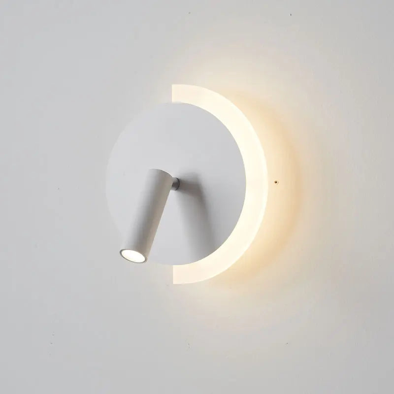 Aplique de pared escultórico de mesita de noche con forma de media luna redonda y resplandor