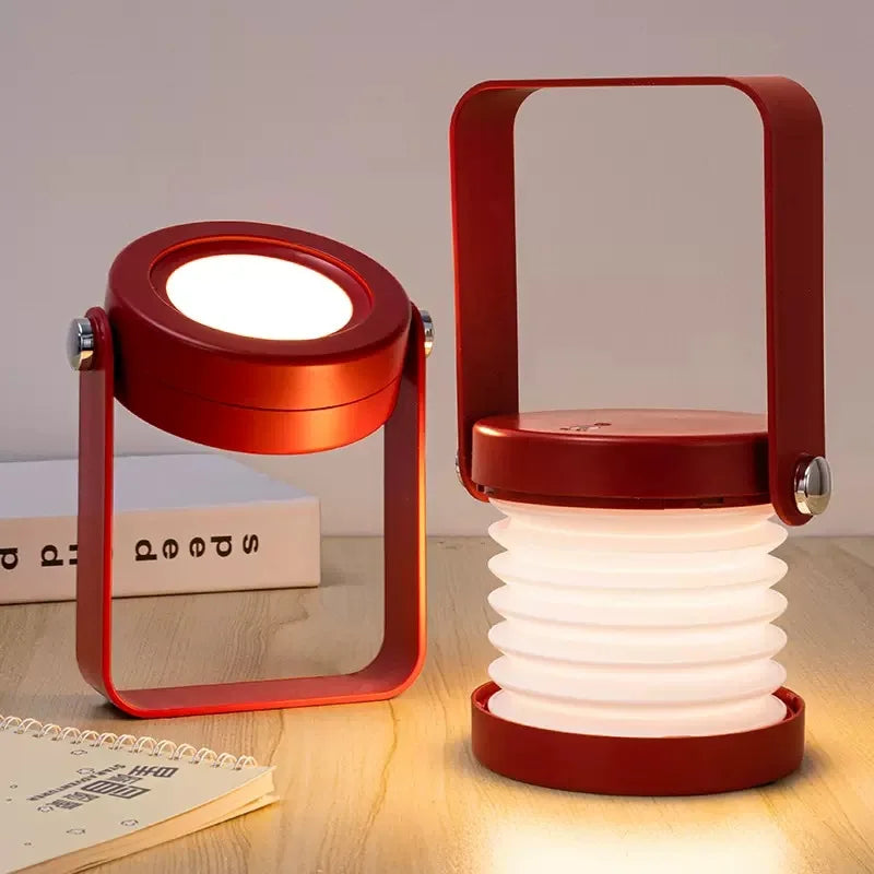 Lámpara de mesa portátil escandinava minimalista, recargable, plegable y con asa de madera