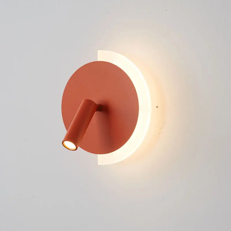 Aplique de pared escultórico de mesita de noche con forma de media luna redonda y resplandor