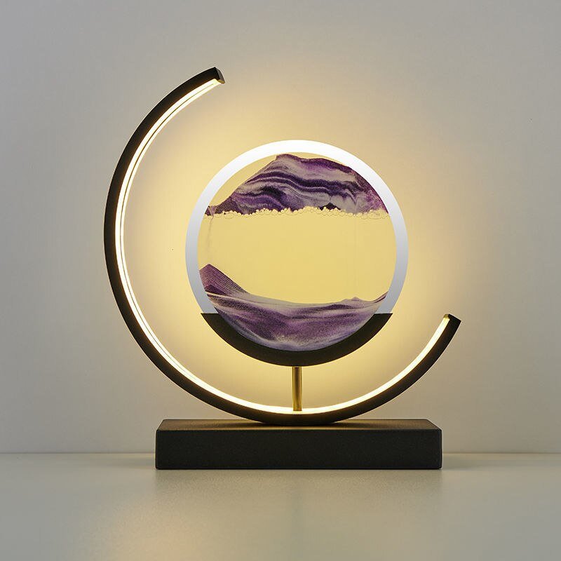 Lámpara de mesa con escultura de arte de arena giratoria e iluminación ambiental