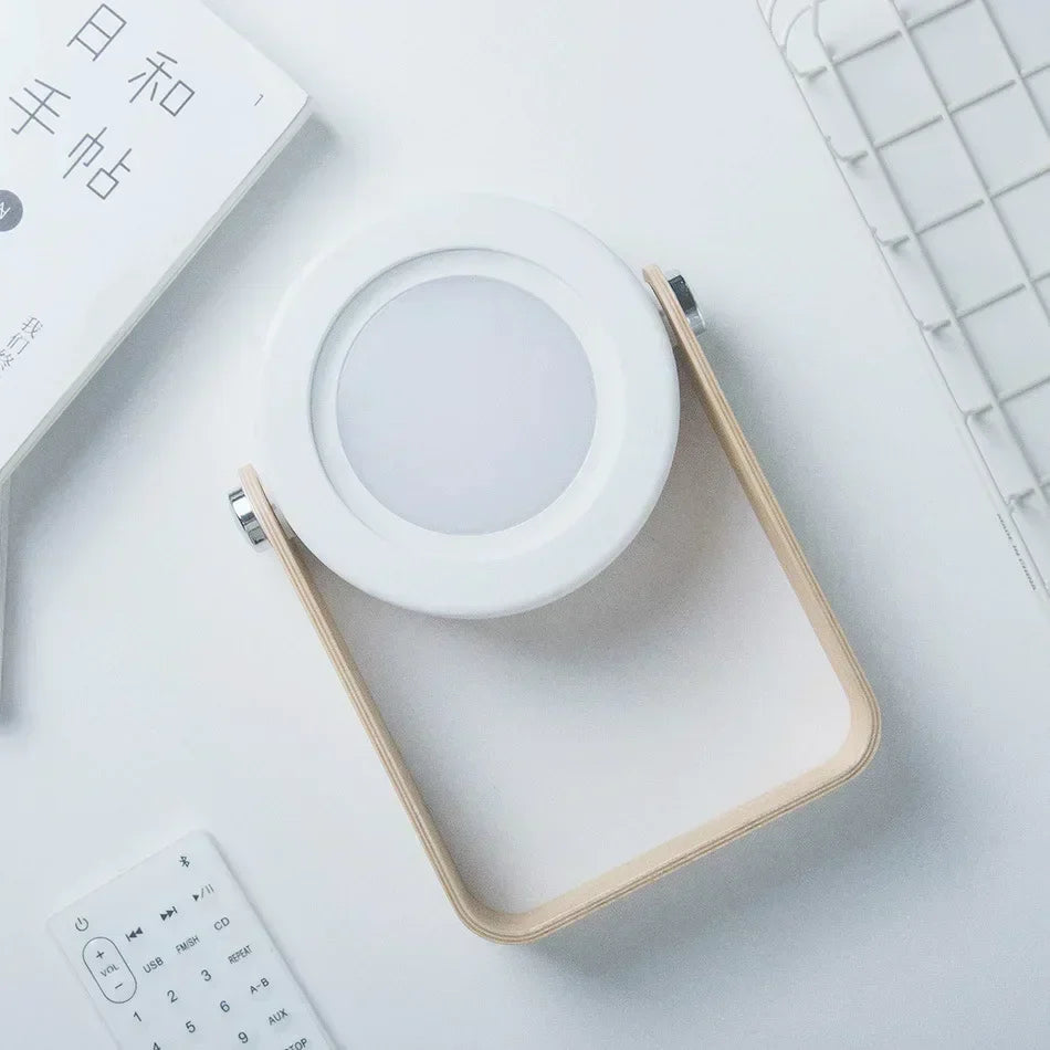 Lámpara de mesa portátil escandinava minimalista, recargable, plegable y con asa de madera