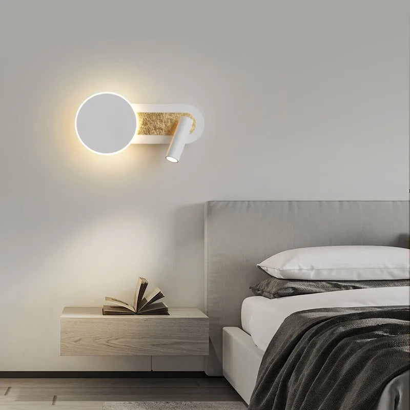 Aplique de pared nórdico escultórico circular con foco de doble función