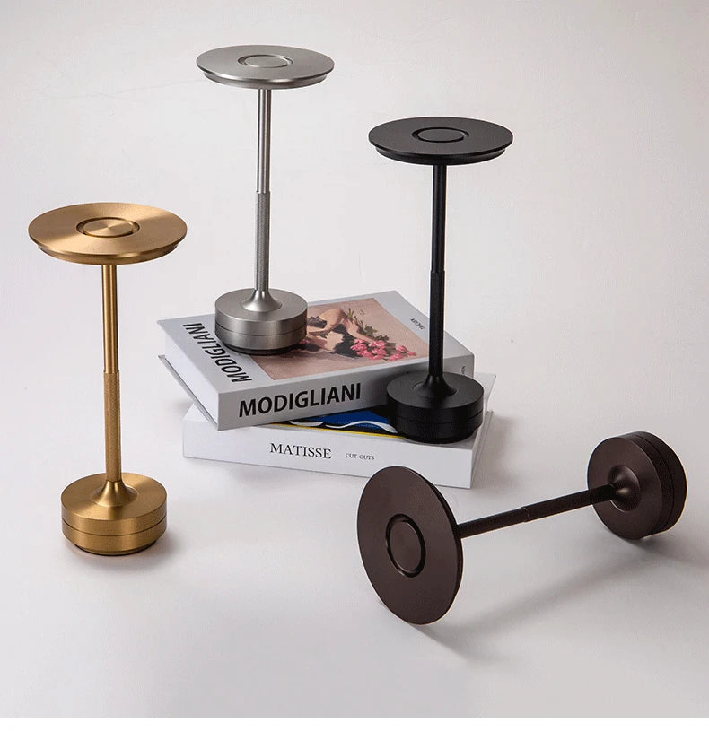 Lámpara de mesa minimalista de aluminio, inalámbrica, táctil, recargable y regulable