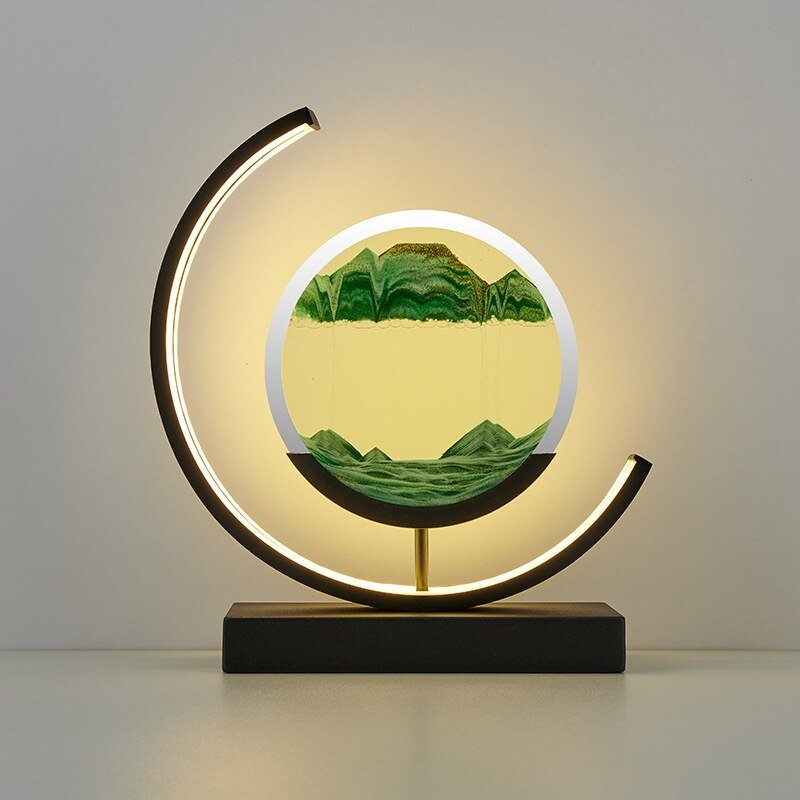 Lámpara de mesa con escultura de arte de arena giratoria e iluminación ambiental