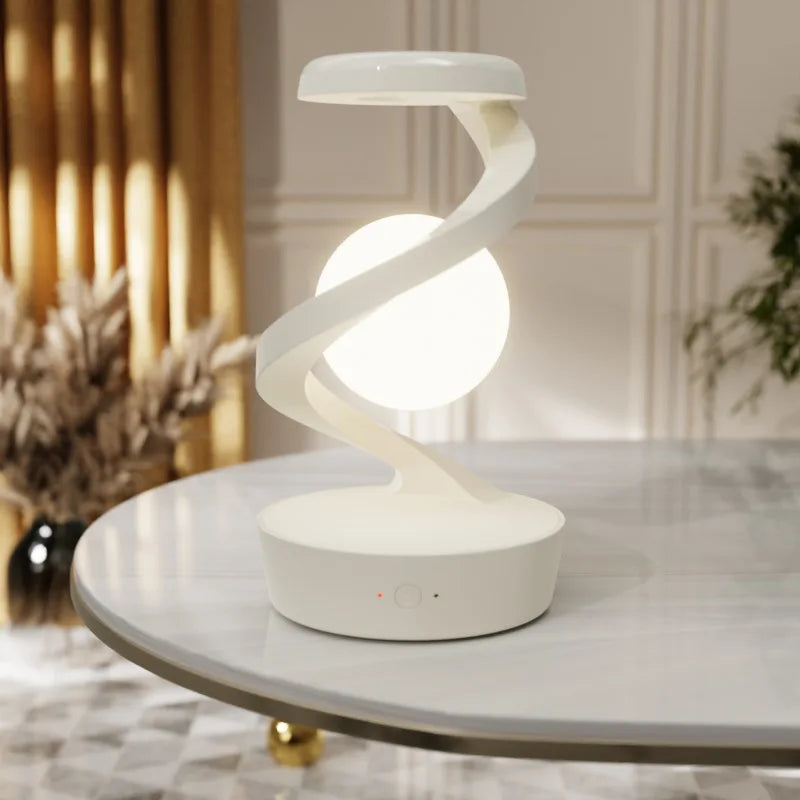 Lámpara de mesa esférica con brazo espiral, control por gestos y carga inalámbrica