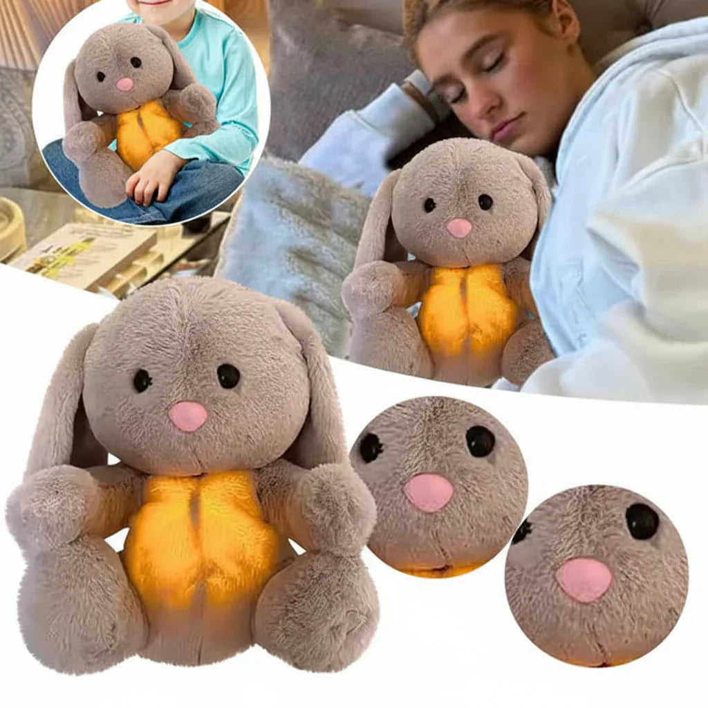 Peluche de conejito suave y acogedor con respiración, juguete relajante de compañía