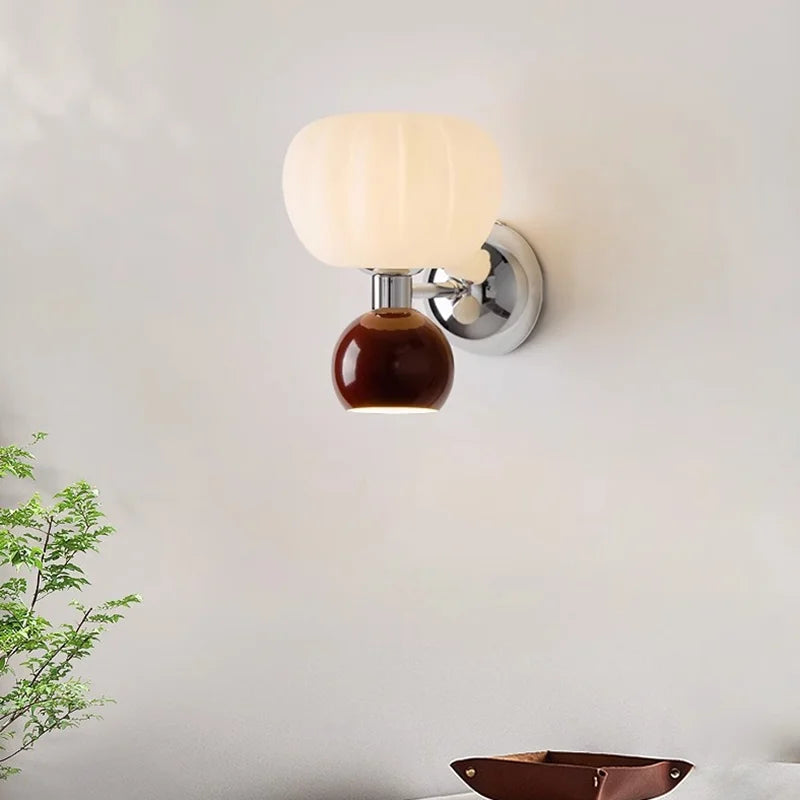 Aplique de pared nórdico escultórico de vidrio con forma de calabaza