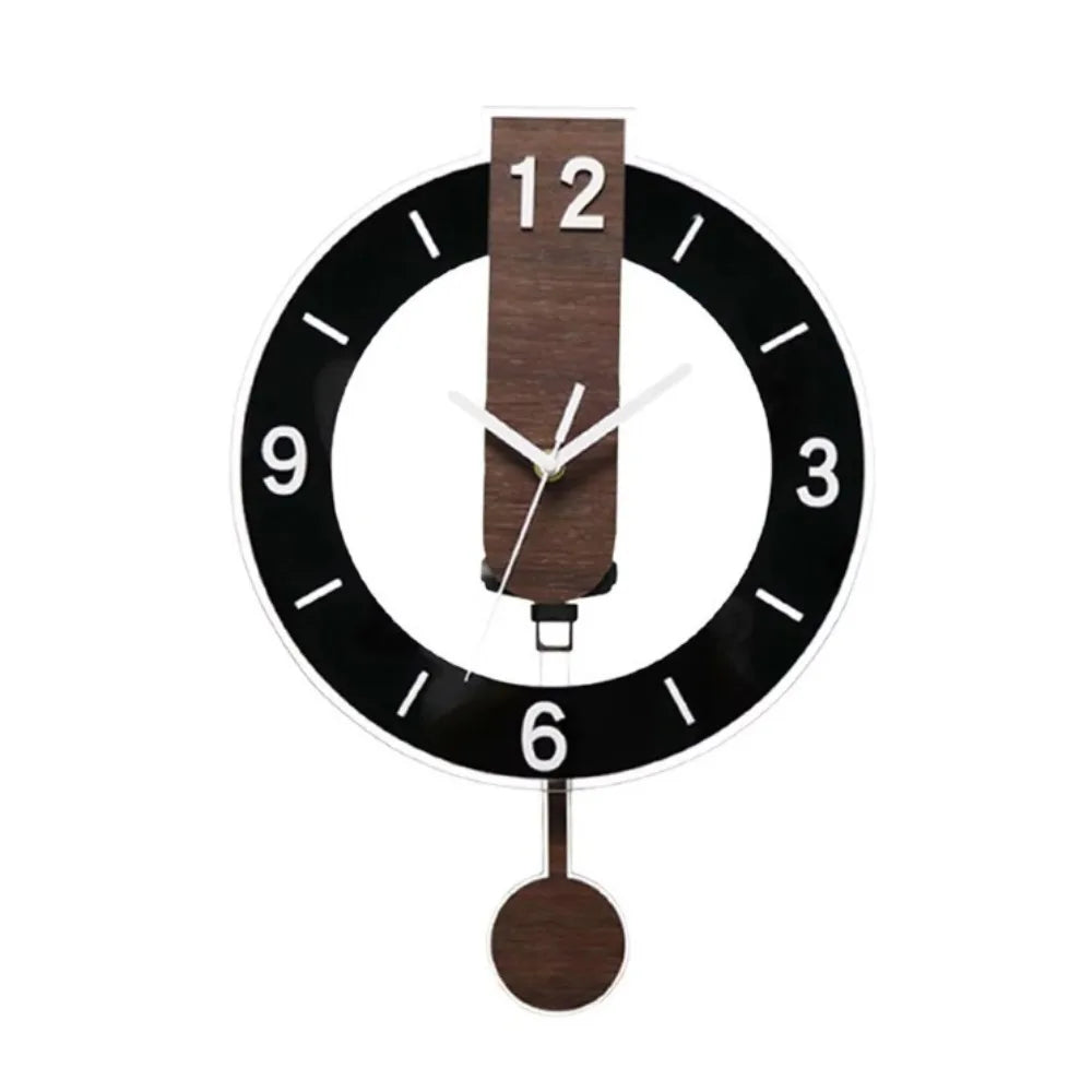 Reloj de pared de péndulo de madera y acrílico con marco abierto minimalista