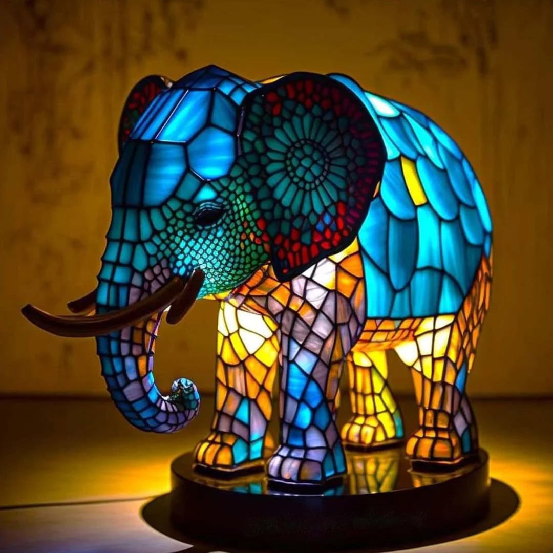 Lámpara de mesa decorativa con figura de animal estilo vitral
